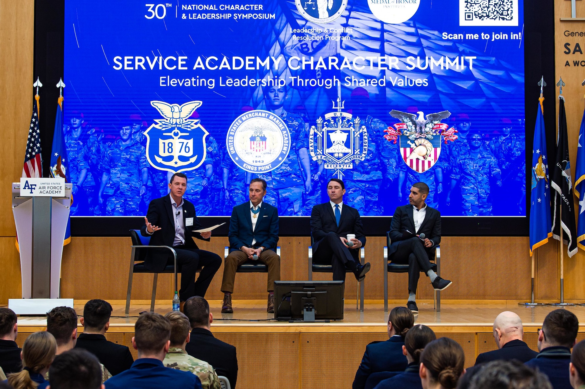 A panel discussion during a Service Academy Character Summit