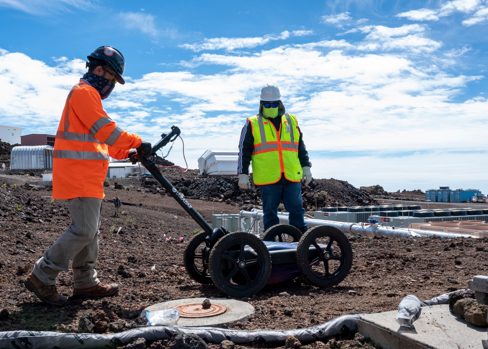 Photo of contractors using equipment on Haleakala in Maui, Hawaii
