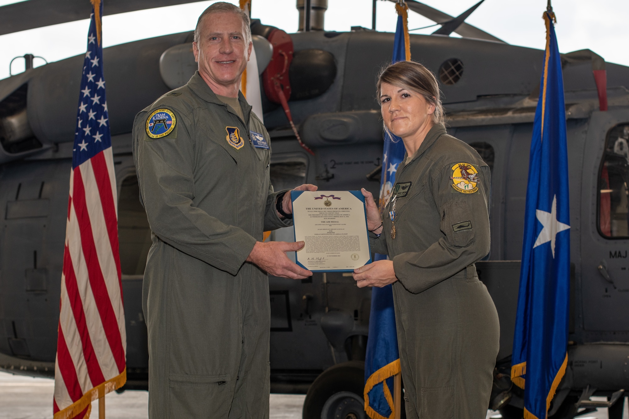 An Airman is awarded a medal.