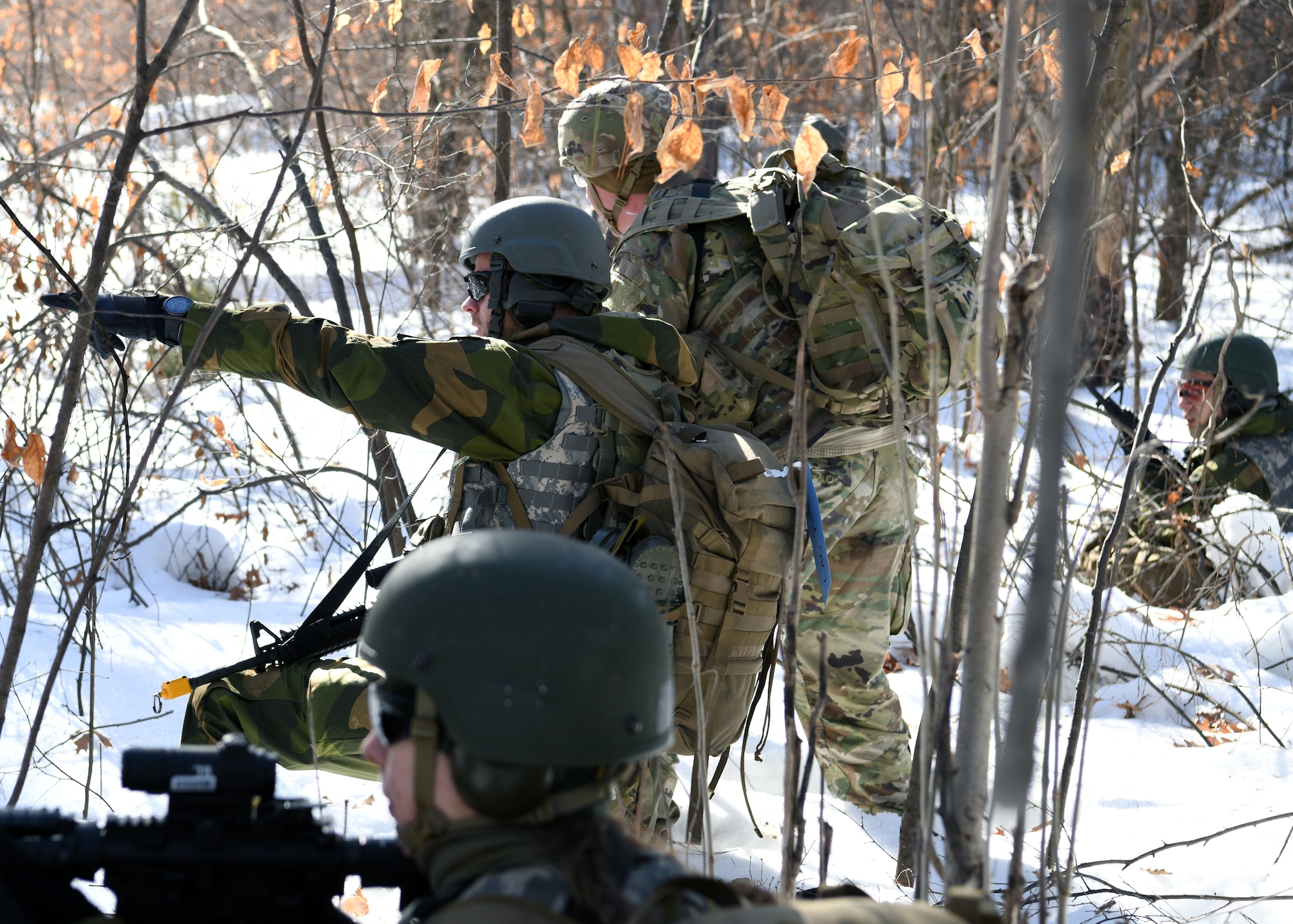 Members of the Norwegian Home Guard conduct a Situational Training Exercise during NOREX 50 at Camp Ripley, Minnesota, Feb. 11, 2023. This year marks the 50th anniversary of the Norwegian Reciprocal Troop Exchange (NOREX), the longest-running military exchange partnership between any two nations.