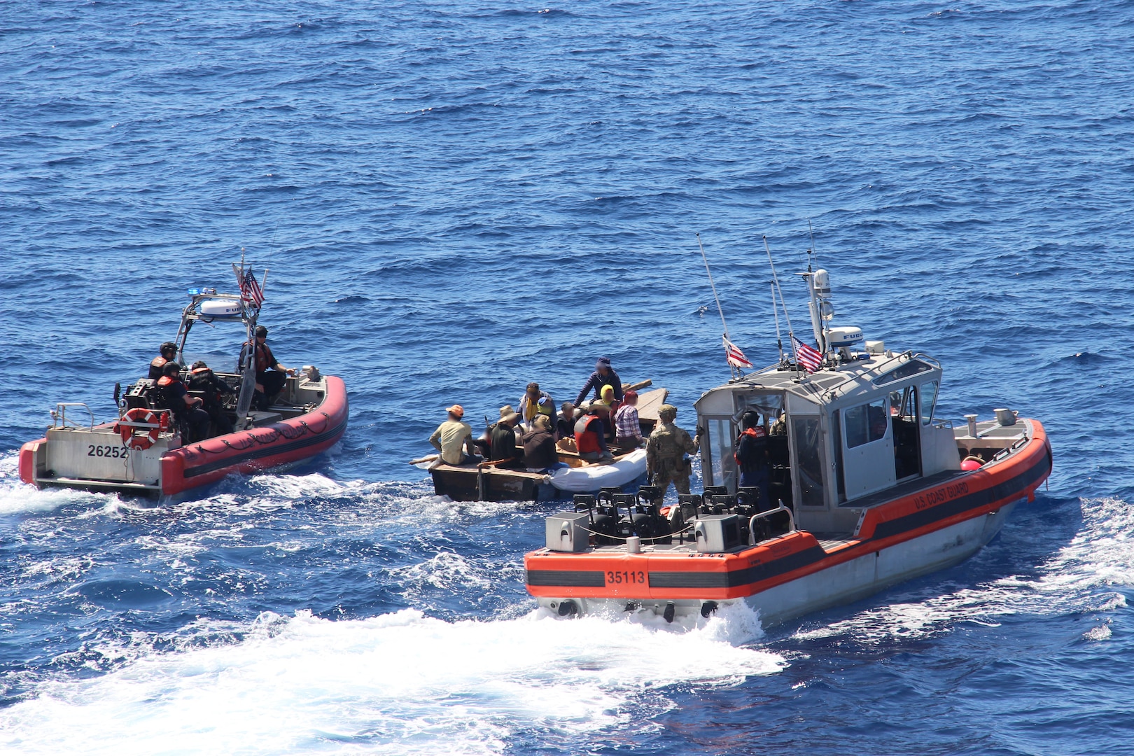 Coast Guard Cutter James' crew alerted District Seven watchstanders of a migrant vessel, at approximately noon, Feb. 21, 2023, about 20 miles north of Cayo Fragoso, Cuba. The people were repatriated on Feb. 24, 2023. (U.S. Coast Guard courtesy photo)