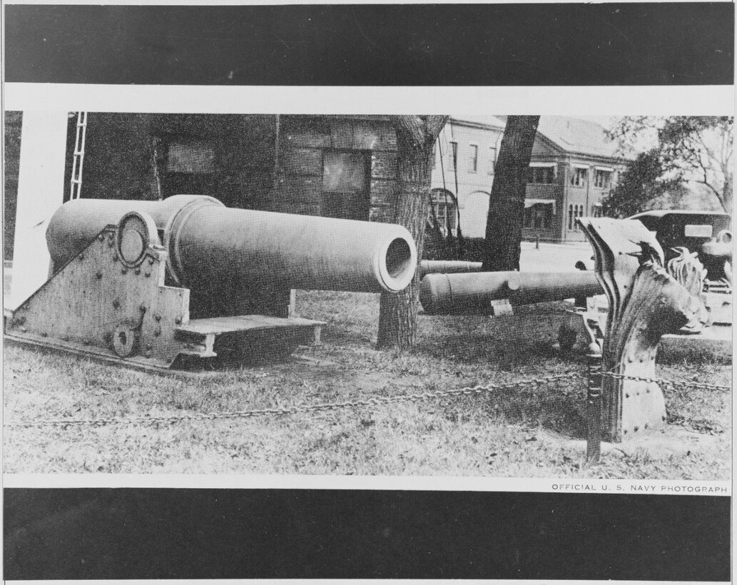 The gun from the USS PRINCETON which was a mate of the "Peace Maker". Note the damage its projectile could do as demonstrated on the right. Ericsson built this twelve inch smooth bore gun in England and brought it with him the United States