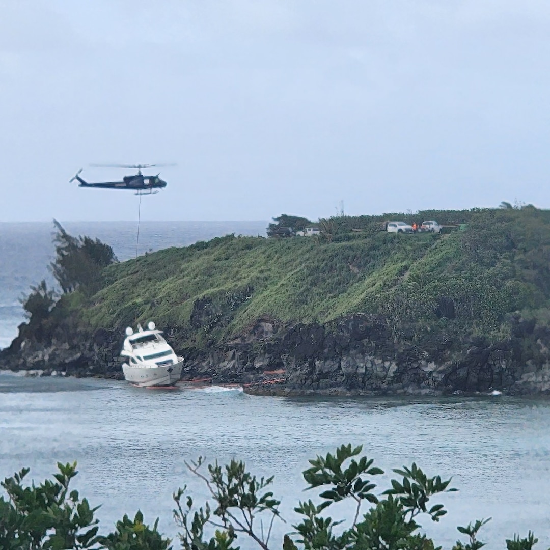 The Coast Guard is responding to a 94-foot motor yacht that grounded off the north side of Honolua Bay, Maui, Monday.