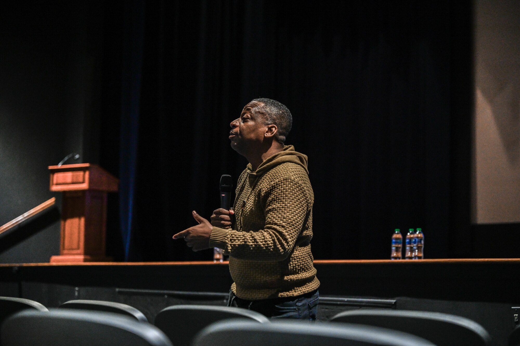 man gives a speech