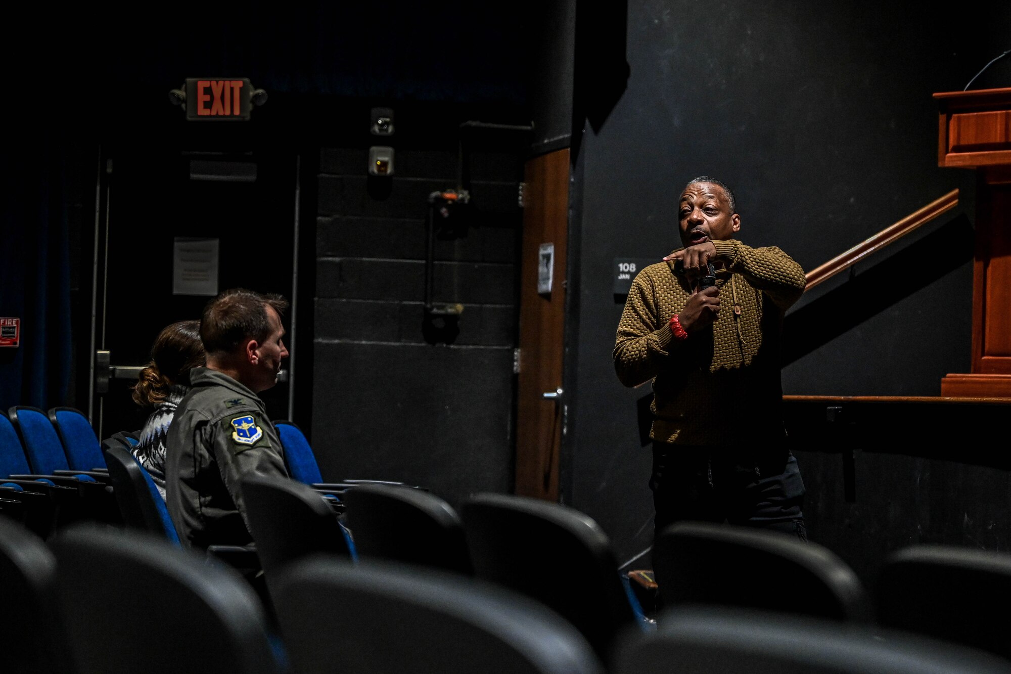 man gives a speech