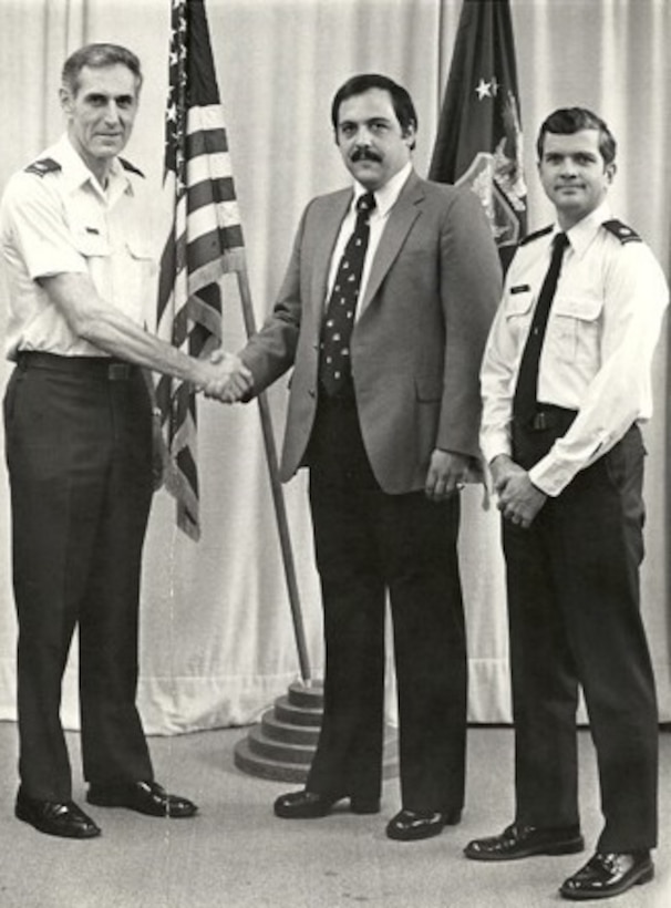 SA Steve Minger, center, receives congratulations during his Stripes To Exceptional Performers "STEP" promotion to Master Sergeant ceremony in 1981. (Courtesy photo)