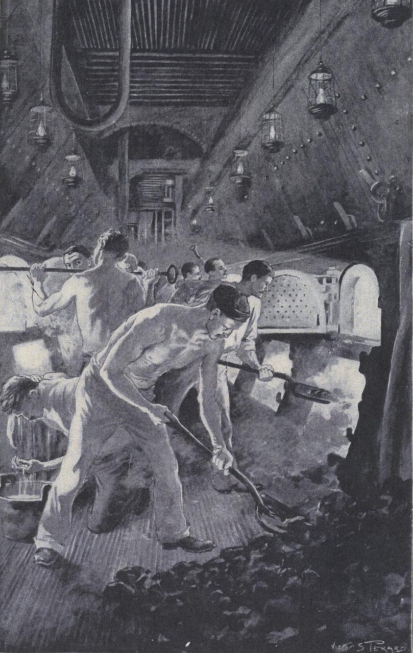 Inside a Boiler Room, illustration, undated.  (Naval History and Heritage Command)