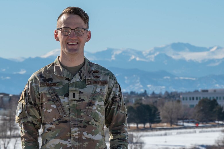 1st Lt. Zachery Olson, Space Base Delta 2 Commander’s Action Group chief, poses for a portrait at Buckley Space Force Base, Colo., Feb. 2nd, 2023. Olson won the Force Support Company Grade Officer of the Year award at the Space Force level . (U.S. Space Force photo by Airman 1st Class Shaun Combs)