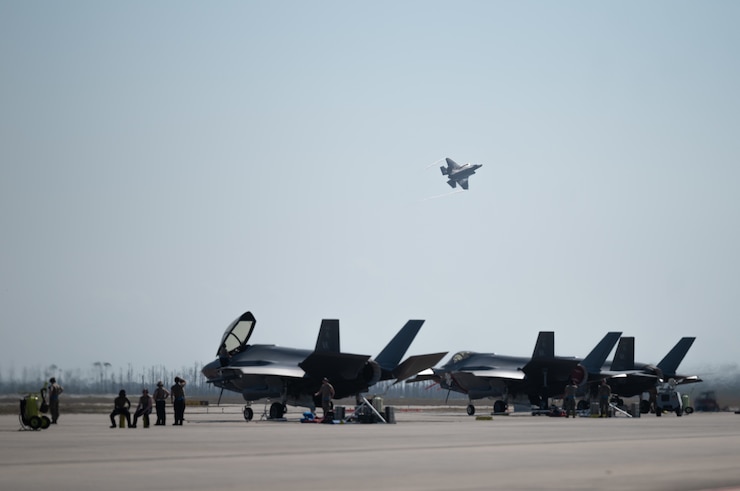 An F-35A Lightning II takes off