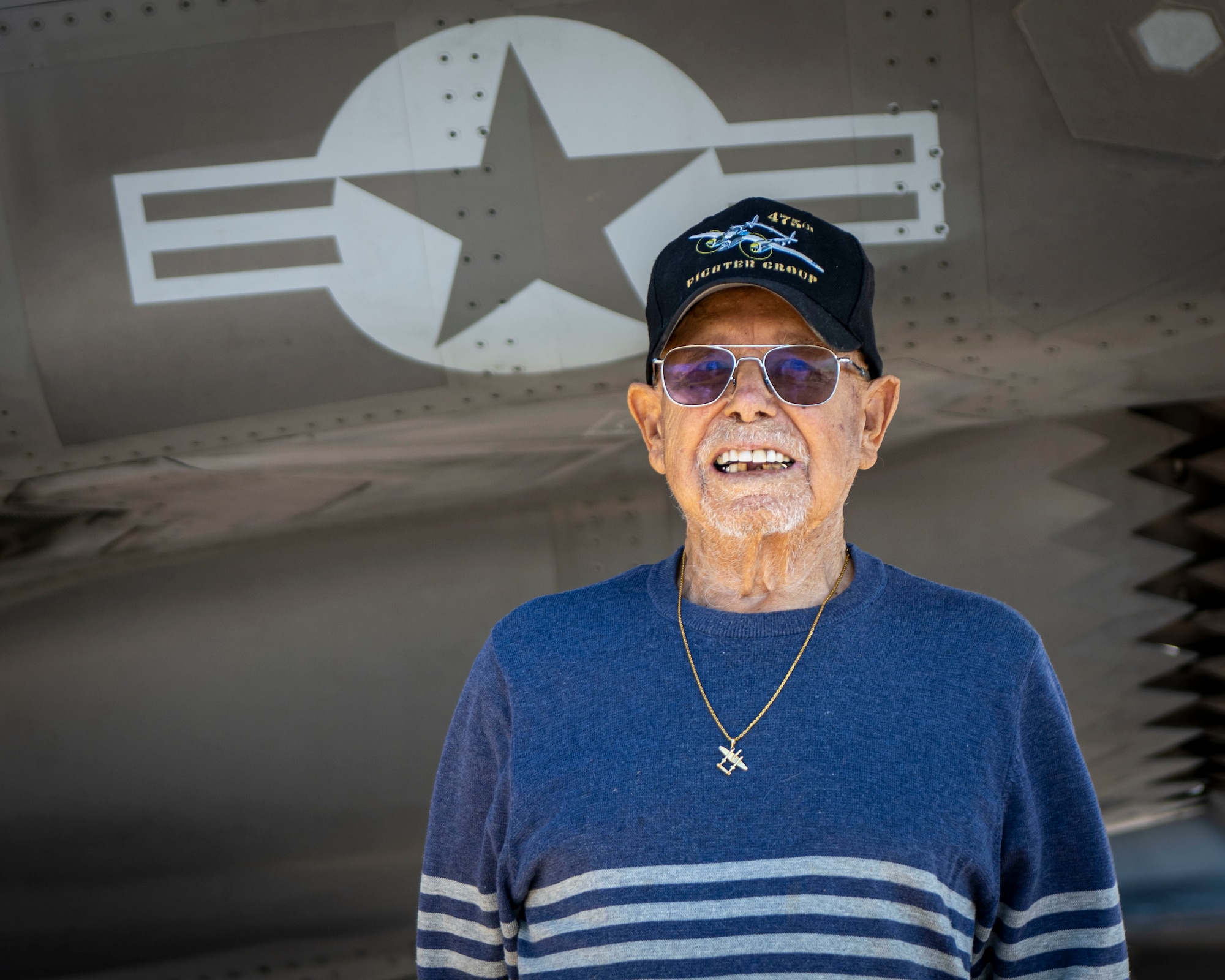 U.S. Air Force retired Col. "PJ" Dahl, a World War II P-38 Lightning Ace, celebrates his 100th birthday at MacDill Air Force Base, Florida, Feb. 17, 2023. During the celebration, Dahl toured the F-35A Lightning II aircraft and shared experiences with young pilots. (U.S. Air Force photo by Senior Airman Lauren Cobin)