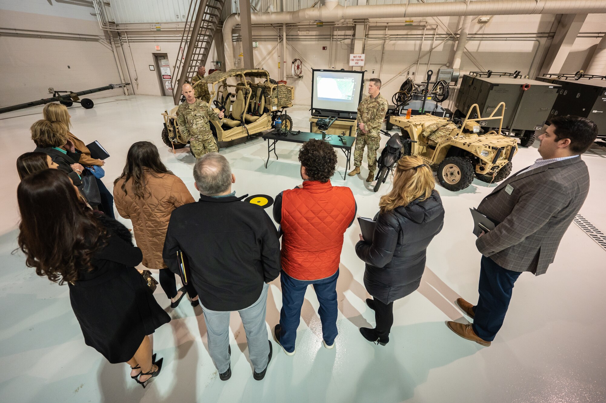 U.S. Air Force Lt. Col. Troy Kenning, combat mission support officer for the 123rd Special Tactics Squadron, briefs staff members from Kentucky’s Congressional Delegation about unit capabilities Feb. 17, 2023, at the Kentucky Air National Guard Base in Louisville, Ky. The staffers were touring the base to learn more about the mission sets of the Kentucky National Guard. (U.S. Air National Guard photo by Dale Greer)