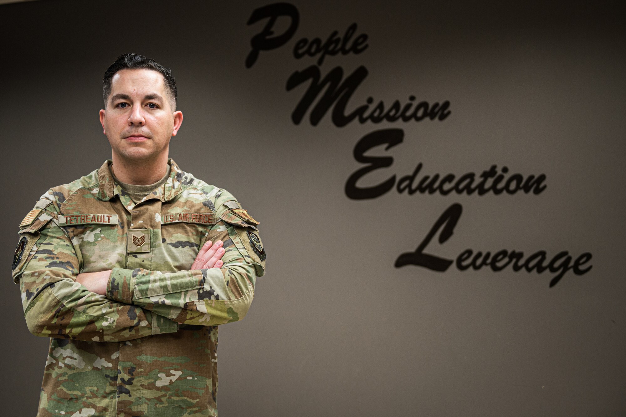 U.S. Air Force Tech. Sgt. Troy Tetreault, 305th Maintenance Squadron Precision Measurement Equipment Laboratory physical dimensional non-commissioned officer in charge, poses for a photo at Joint Base McGuire-Dix-Lakehurst, N.J., Feb. 23, 2023. PMEL technicians at JB MDL sustain the Joint Force by providing precise, reliable and traceable equipment to mission partners across the tri-state area. (U.S. Air Force photo by Senior Airman Sergio Avalos)