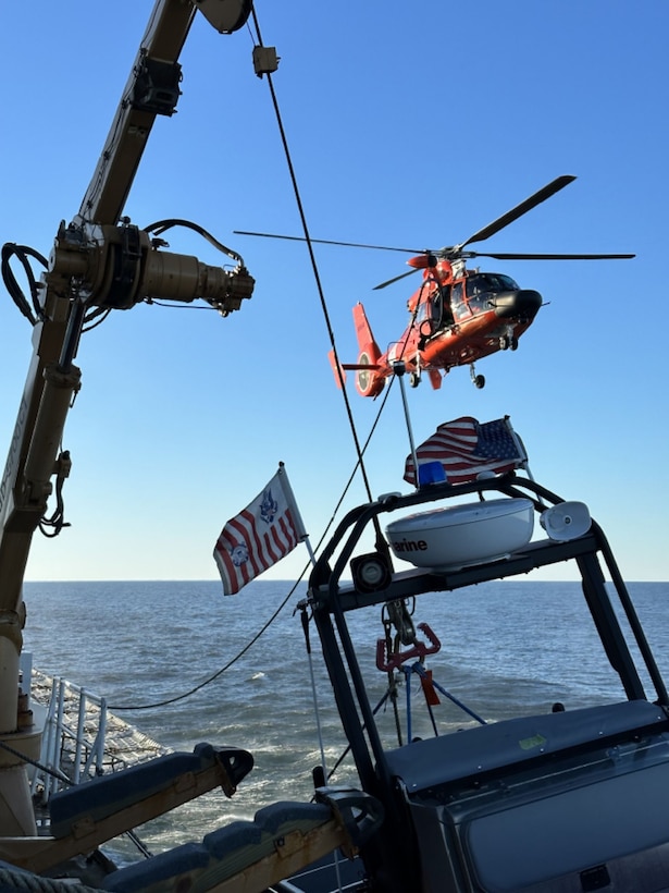 The crew of the USCGC Valiant (WMEC 621) trains with a Helicopter Interdiction Tactical Squadron while on deployment in the Caribbean Sea, Jan. 7, 2023. During the deployment, Valiant’s crew supported Operation Vigilant Sentry in the Coast Guard’s Seventh District area of operations by working to detect, deter and intercept unsafe and illegal migrant ventures bound for the United States. (U.S. Coast Guard photo by Lt. j.g. James Hall)