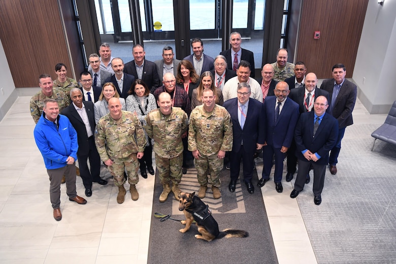 Commercial partners from the Combined Force Space Component Command Commercial Integration Cell gather with military representatives from CFSCC and U.S. Space Command for a CIC executive summit in Herndon, VA, Jan 25, 2022. CFSCC’s CIC enables operational and technology exchange between US Space Command and commercial partners, which helps USSPACECOM mitigate capability gaps while improving and maintaining advantages over competitors. (U.S. Space Force photo by Capt. Erin Leon)
