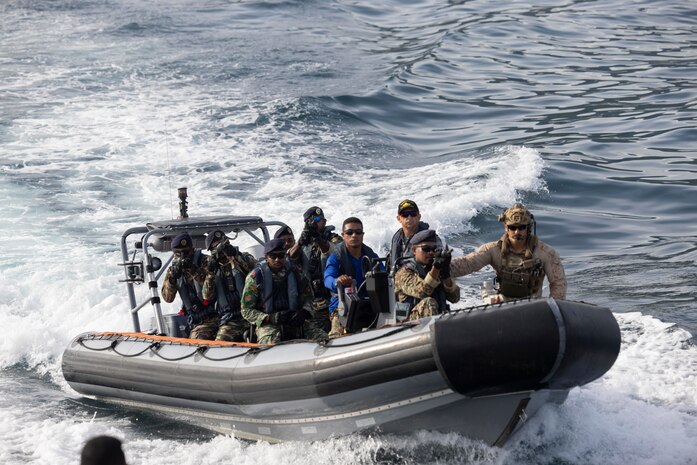 Timor-Leste Fuzilierios prepare to board a simulated enemy vessel during Cooperation Afloat Readiness and Training/Marine Exercise Timor-Leste, Feb, 14. CARAT/MAREX Timor-Leste is a bilateral exercise between Timor-Leste and the United States designed to promote regional security cooperation, maintain and strengthen maritime partnerships, and enhance maritime interoperability. In its 28th year, the CARAT series is comprised of multinational exercises, designed to enhance U.S. and partner forces’ abilities to operate together in response to traditional and non-traditional maritime security challenges in the Indo-Pacific region.