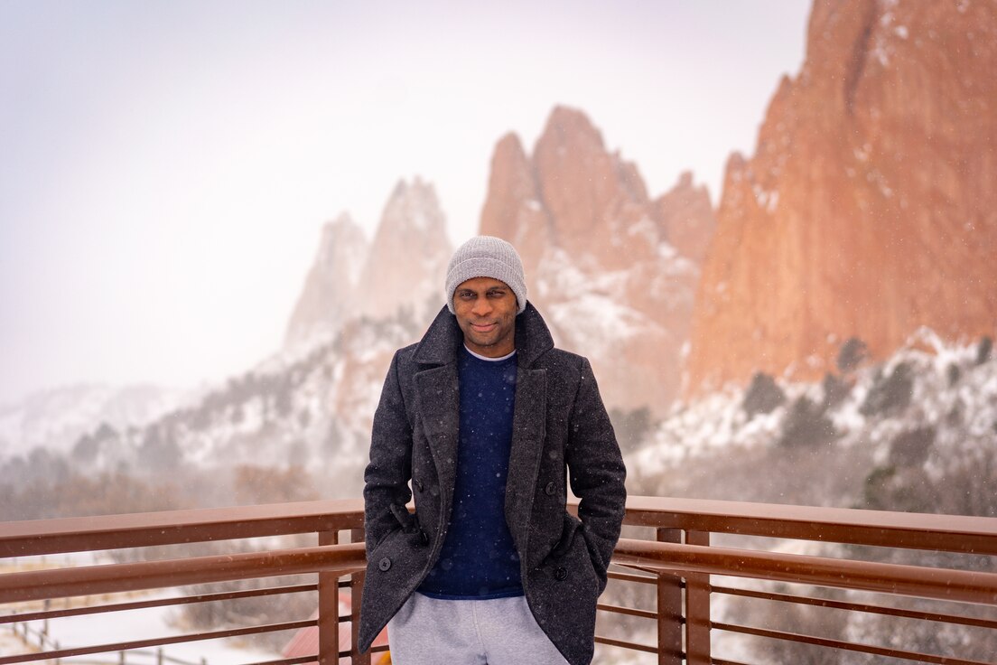 A service member posing for a photo at Garden of the Gods