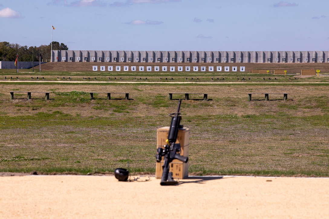 Marines with Weapons and Field Training Battalion hold a ribbon cutting ceremony for the re-opening of Hue City Range on Marine Corps Recruit Depot Parris Island S.C., Mar 17, 2022. Hue City is the second of the four main recruit ranges to be refurbished. (U.S. Marine Corps photo by Lance Cpl. Michelle Brudnicki)