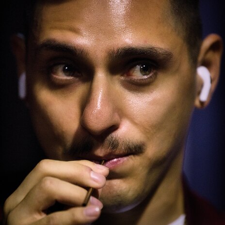 (Dec. 15, 2022) Musician 3rd Class Robert Novoa, member of the U.S. Naval Forces Europe-Africa (NAVEUR-NAVAF) Band, conducts warm-up breathing exercises prior to a concert at Teatro Garibaldi in Santa Maria Capua Vetere, Italy, Dec. 15, 2022. NAVEUR-NAVAF operates U.S. naval forces in the U.S. European Command (USEUCOM) and U.S. Africa Command (USAFRICOM) areas of responsibility. U.S. Sixth Fleet is permanently assigned to NAVEUR-NAVAF, and employs maritime forces through the full spectrum of joint and naval operations.