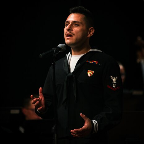 (Dec. 15, 2022) Musician 3rd Class Robert Novoa, member of the U.S. Naval Forces Europe-Africa (NAVEUR-NAVAF) Band, performs during a concert at Teatro Garibaldi in Santa Maria Capua Vetere, Italy, Dec. 15, 2022. NAVEUR-NAVAF operates U.S. naval forces in the U.S. European Command (USEUCOM) and U.S. Africa Command (USAFRICOM) areas of responsibility. U.S. Sixth Fleet is permanently assigned to NAVEUR-NAVAF, and employs maritime forces through the full spectrum of joint and naval operations.