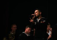 (Dec. 15, 2022) Musician 3rd Class Robert Novoa, member of the U.S. Naval Forces Europe-Africa (NAVEUR-NAVAF) Band, performs during a concert at Teatro Garibaldi in Santa Maria Capua Vetere, Italy, Dec. 15, 2022. NAVEUR-NAVAF operates U.S. naval forces in the U.S. European Command (USEUCOM) and U.S. Africa Command (USAFRICOM) areas of responsibility. U.S. Sixth Fleet is permanently assigned to NAVEUR-NAVAF, and employs maritime forces through the full spectrum of joint and naval operations.