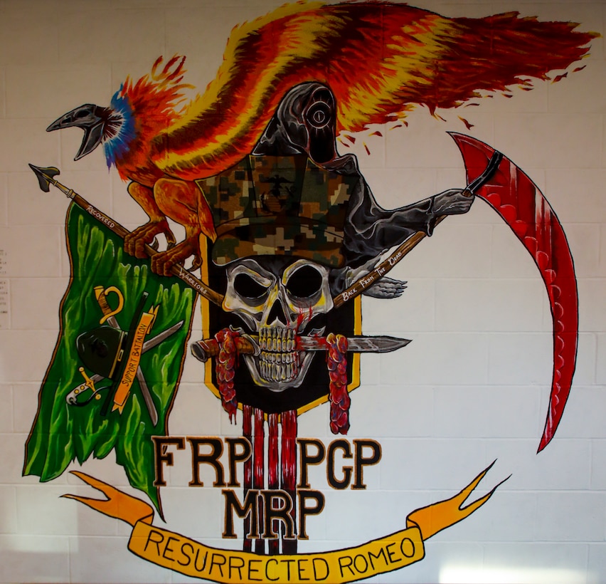A painting in Romeo Company, Support Training Battalion, on Marine Corps Recruit Depot Parris Island S.C., Sep. 26, 2022. Romeo Company, formerly known as Special Training Company, is a rehabilitation, recovery, and reconditioning company with the mission of getting recruits back to the fight. (U.S. Marine Corps Photo by Sgt. Ryan Hageali)