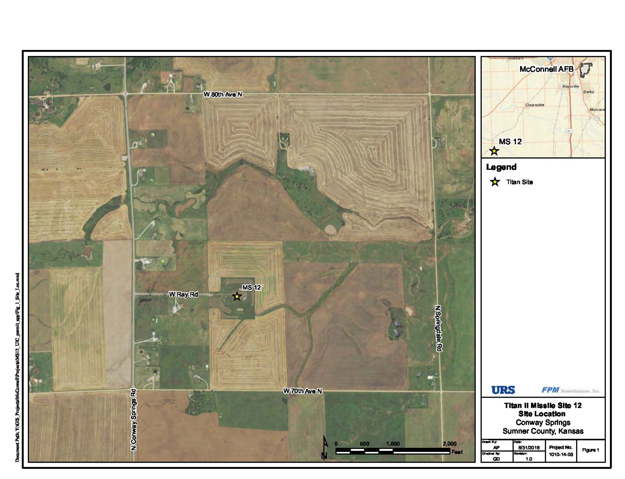 The United States Air Force Civil Engineer Center, in coordination with the McConnell Air Force Base Defense Environmental Restoration Program and the Kansas Department of Health and Environment, has begun the first Five-year Review for McConnell AFB Titan Sites, Titan II Missile Site SS012 (MS12). MS12 is located approximately 35 miles southwest of McConnell AFB in Sumner County, Kansas.