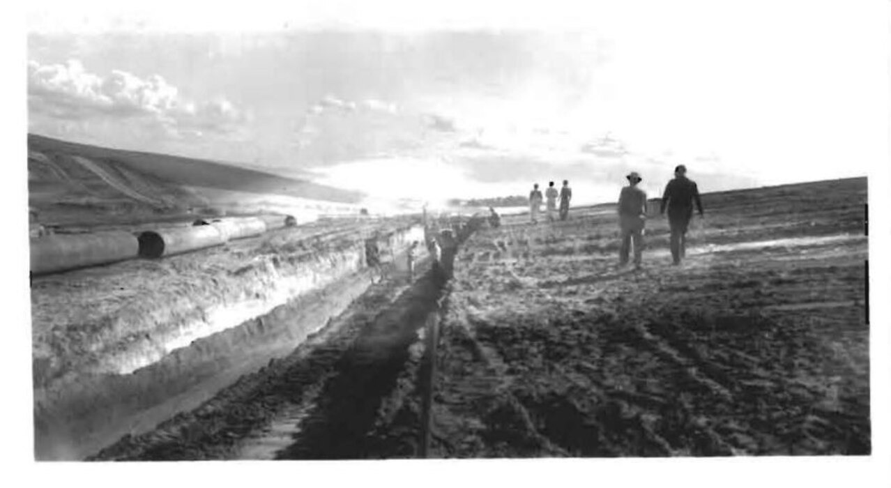 Photo of the Mill Creek project during construction. The project was completed in 1942 and is the oldest project in the Walla Walla District.