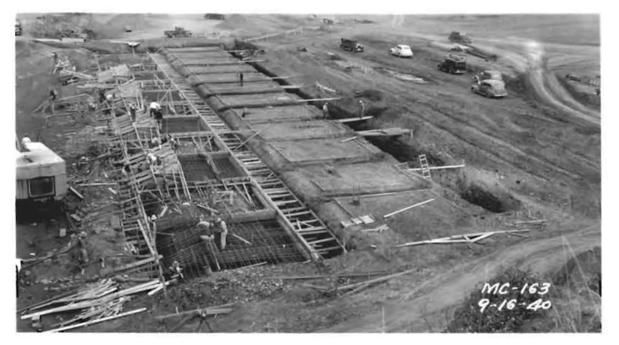 Photo of the Mill Creek project during construction. The project was completed in 1942 and is the oldest project in the Walla Walla District.