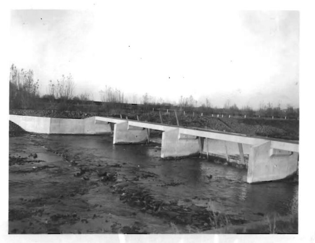 Photo of the Mill Creek project during construction. The project was completed in 1942 and is the oldest project in the Walla Walla District.