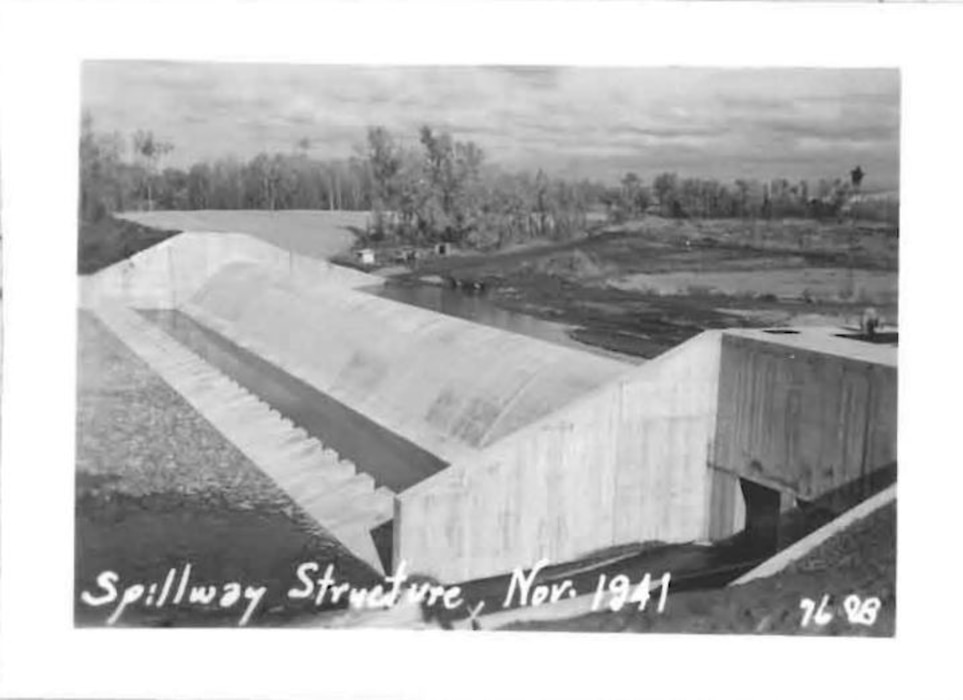 Photo of the Mill Creek project during construction. The project was completed in 1942 and is the oldest project in the Walla Walla District.