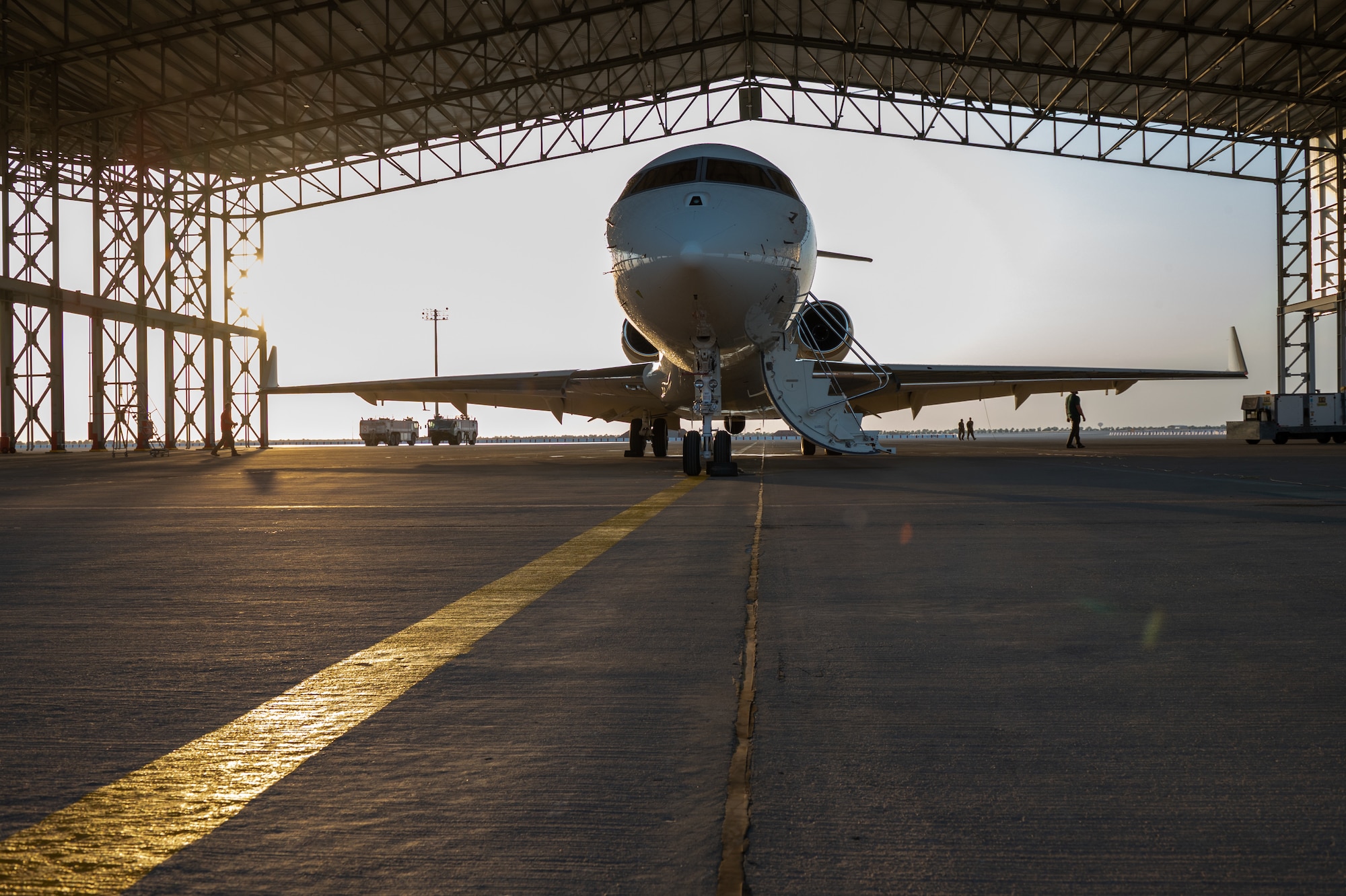 A new U.S. Air Force E-11A BACN aircraft arrives at Prince Sultan Air Base, Kingdom of Saudi Arabia, Dec. 16, 2022.