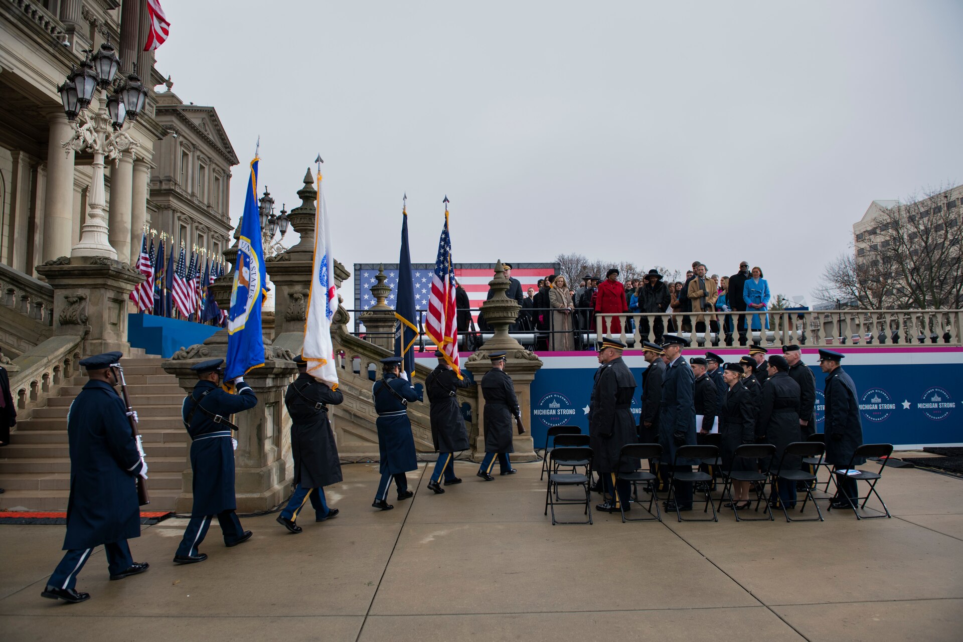 Michigan National Guard members participated in Gov. Gretchen Whitmer's inauguration ceremony. The MING has a proud tradition throughout its history of supporting inaugurations for our Commander in Chief, the Governor of Michigan.