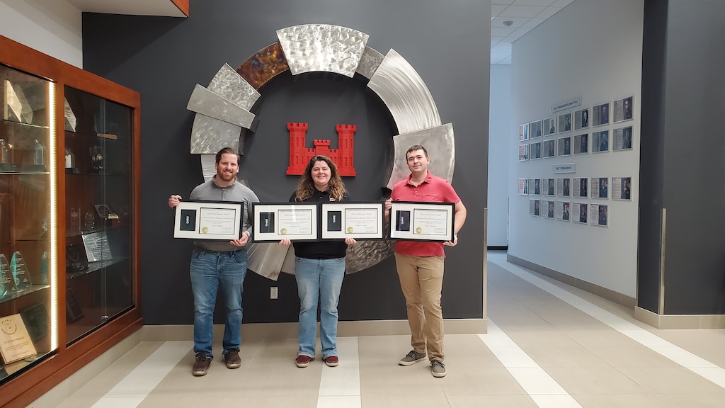 A team from the U.S. Army Engineer Research and Development Center (ERDC) Construction Engineering Research Laboratory (CERL) participated in NASA’s 3D-Printed Habitat Centennial Challenge and earned the 2020 Silver Medal. The ERDC-CERL team included Dr. Michael Case (not pictured), Megan Kreiger, Eric Kreiger, Russ Northrup (not pictured), and Dr. Pete Stynoski.
