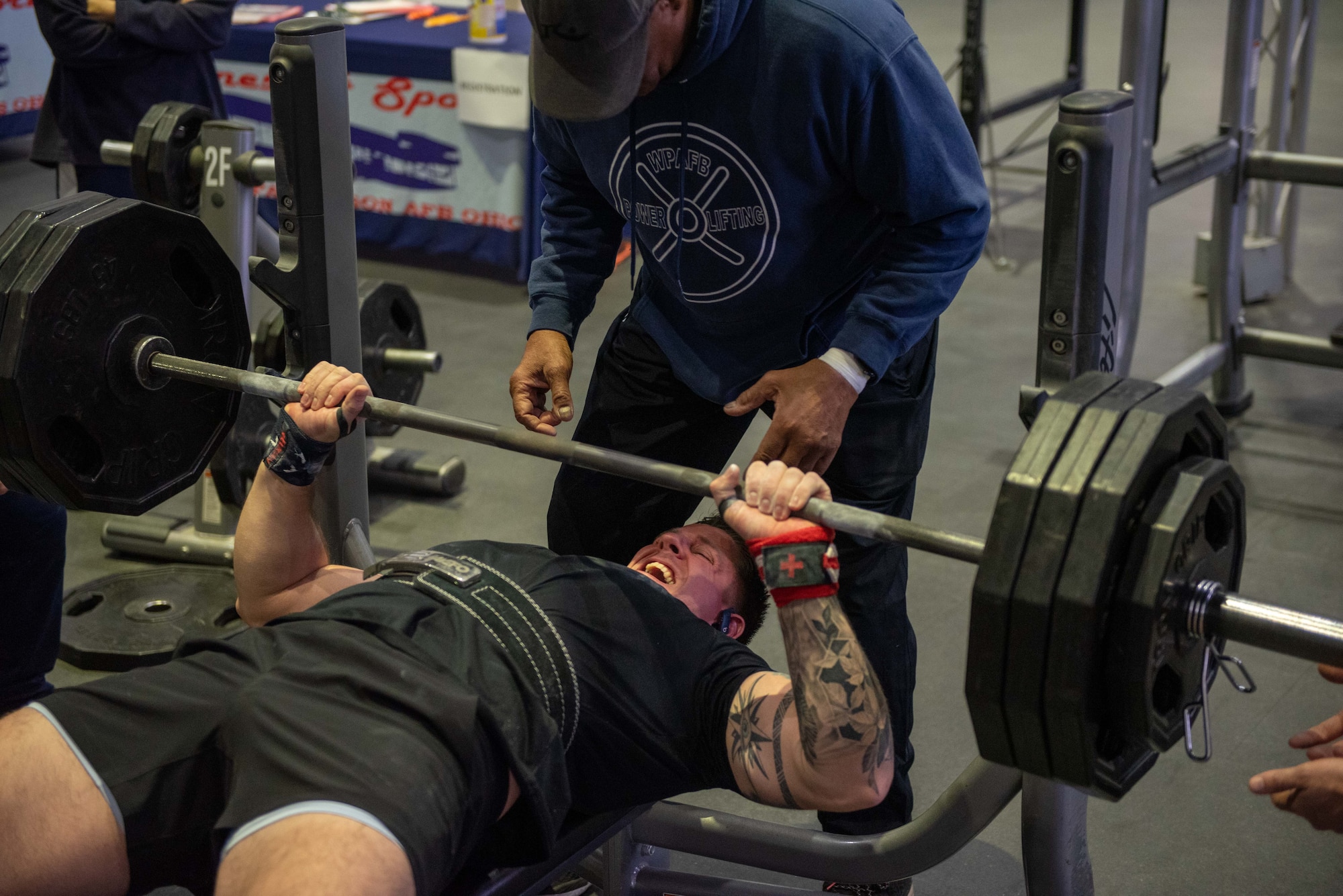 Tech. Sgt. Conner Kent, National Air and Space Intelligence Center, makes an attempt in the bench press portion of the powerlifting competition Dec. 10, 2022, at Wright Field Fitness Center on Wright-Patterson Air Force Base, Ohio. Kent placed third overall in the event. (U.S. Air Force photo by Staff Sgt. Mikaley Kline)