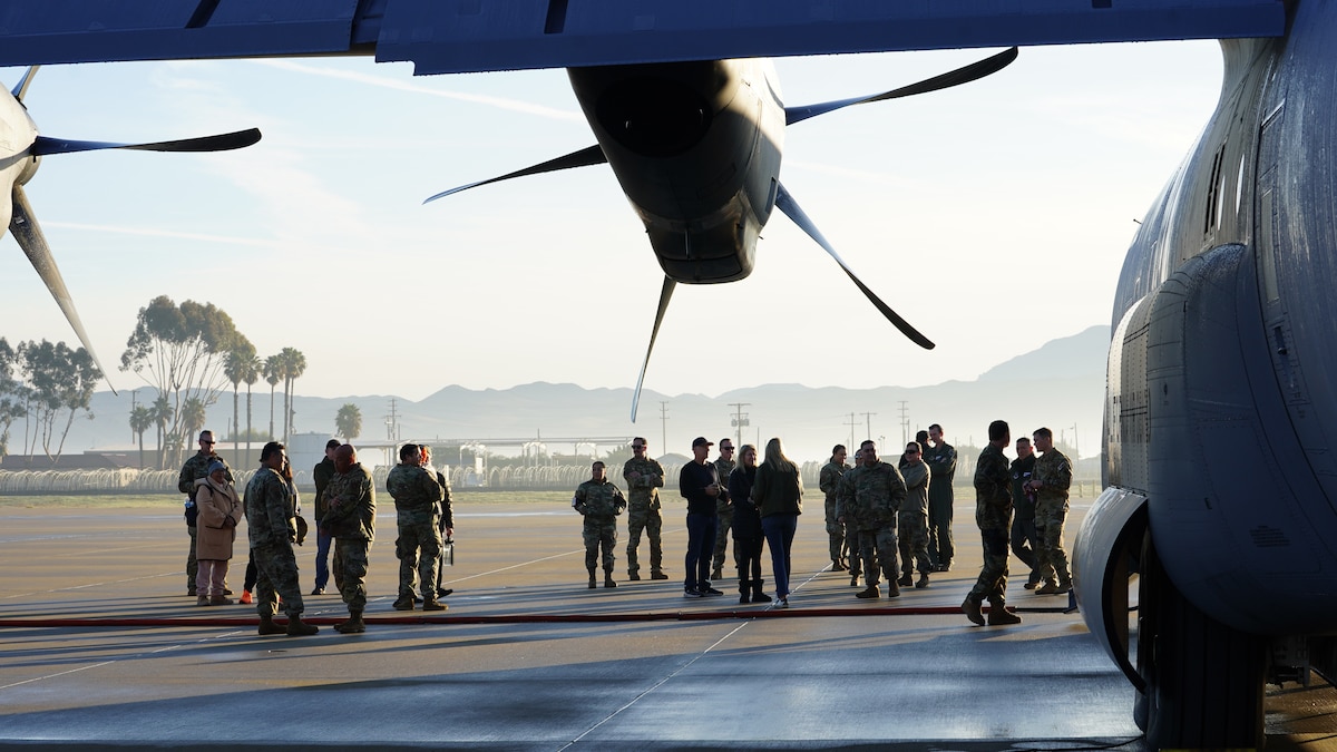 U.S. Air Force Airmen assigned to the 146th Airlift Wing load a C-130J Hercules aircraft on Channel Islands Air National Guard Station Dec 3, 2022. The Airmen were deploying overseas for several months. (U.S. Air National Guard photo by Senior Airman Kalia Jenkins)