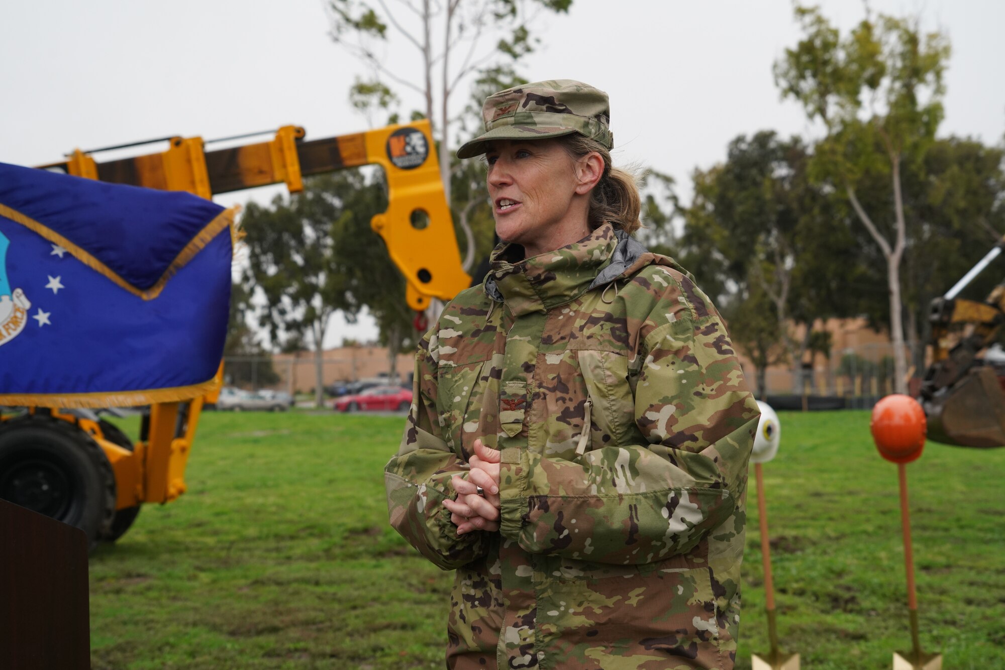 U.S. Air National Guard Col. Lisa A. Nemeth, commander 146th Airlift Wing, delivers a celebratory speech marking the occasion for a groundbreaking ceremony for the wing's new C-130J simulator at the Channel Islands Air National Guard Station, Port Hueneme, California, Jan. 5, 2023. The new simulator or Weapons System Trainer Reconfigurable C-130J flight simulator (also known as WST 12R) will showcase a myriad of capabilities that will separate it from other simulators across the United States. (U.S. Air National Guard photo by Staff Sgt. Michelle Ulber)