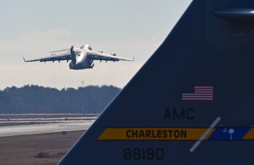 A aircraft takes off.