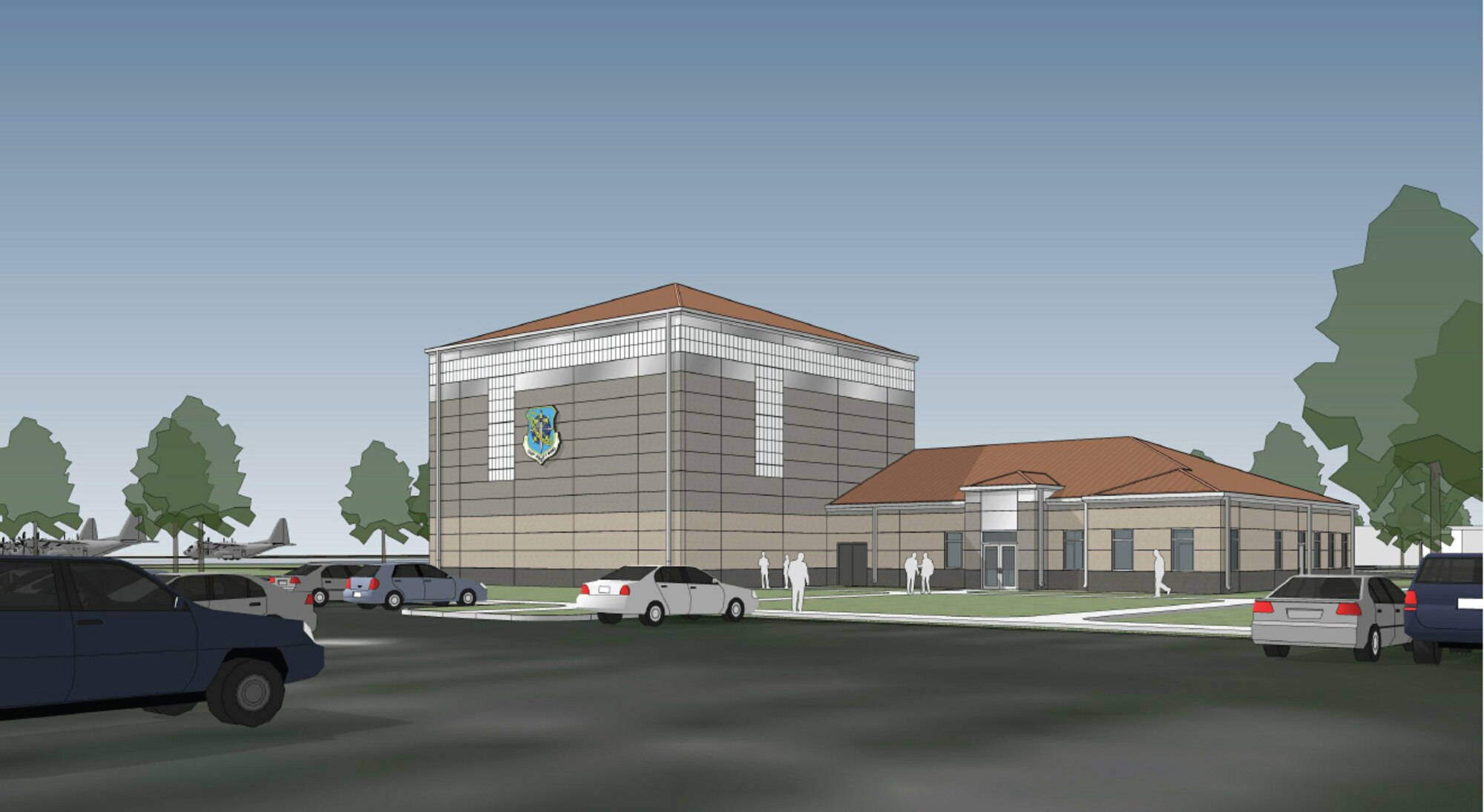 An illustrated image depicts an artist's rendering of the future building that will house a C-130J simulator at the Channel Islands Air National Guard Station, Port Hueneme, California. (Photo illustration by courtesy submission)