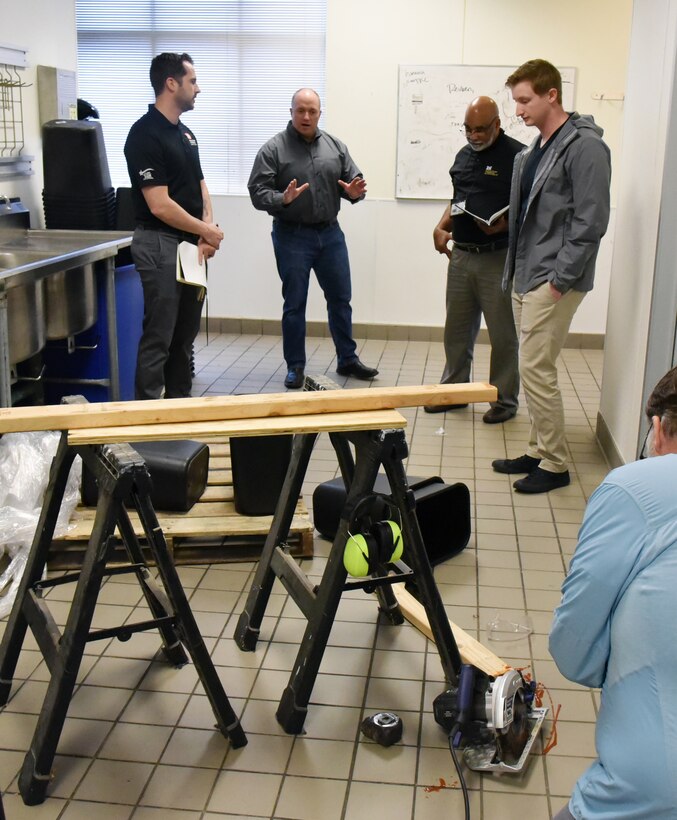 Marty Werdebaugh, USACE Safety Investigation Board course instructor, speaks to students during their investigation of a simulated workplace accident on the second day of training at the U.S. Army Engineering and Support Center, Huntsville on Dec. 7, 2022. (Photo by Kristen Bergeson)