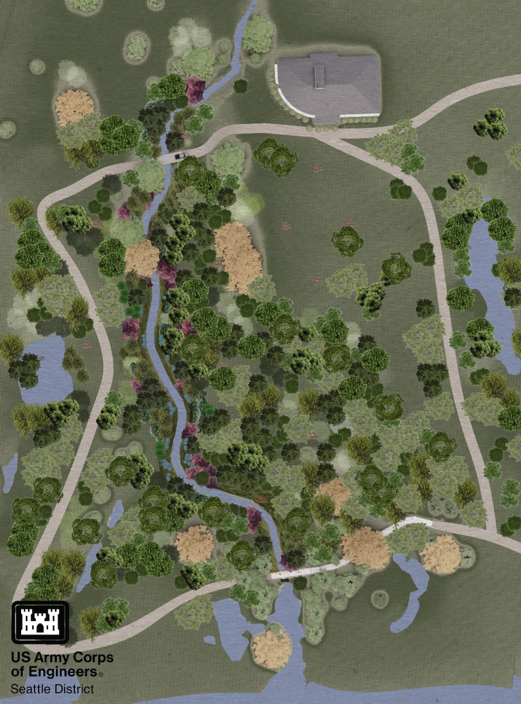 Illustration of an aerial rendering of Ballinger Park