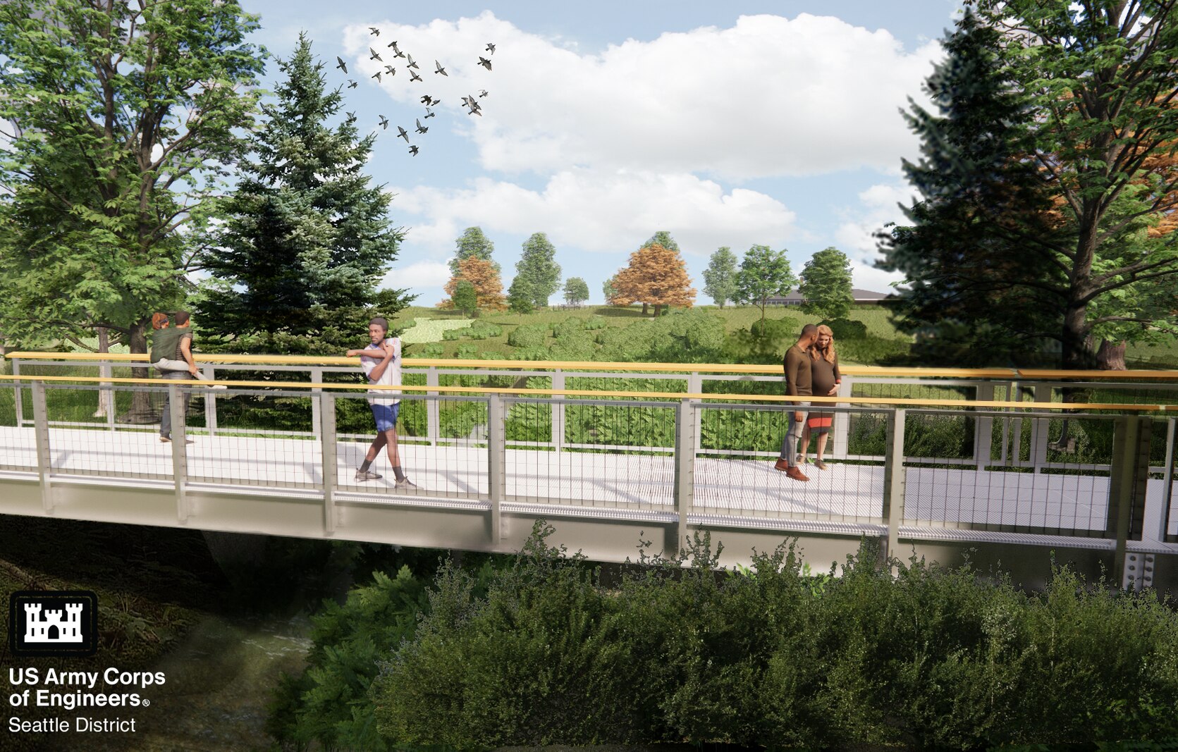 Illustration of a rendering of a pedestrian boardwalk