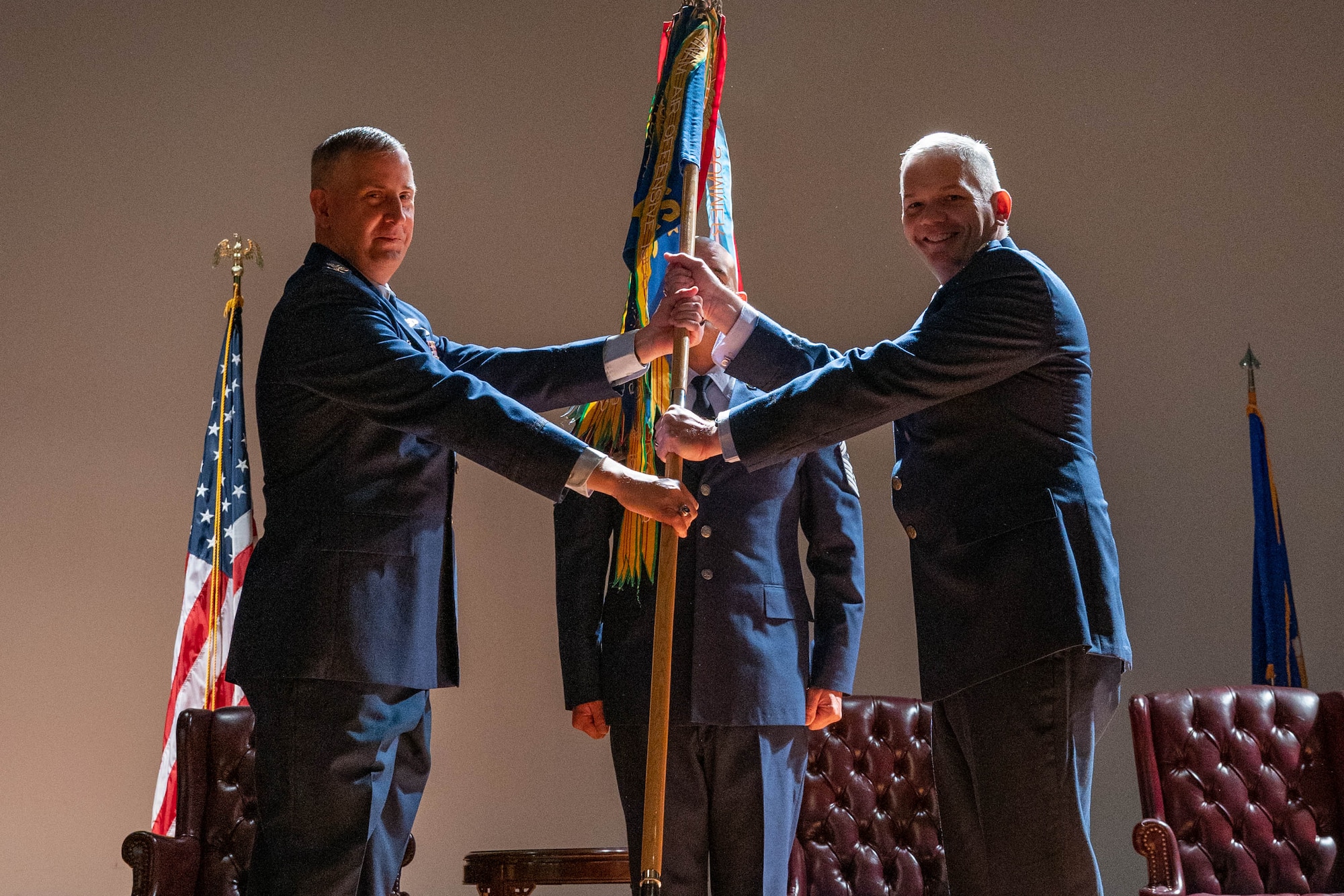 Lt. Col. Jason L. Brooks assumed command of the 315th Maintenance Squadron from the relinquishing commander, Lt. Col. Taylor Adams, at the base theater here, Jan 7th, 2023.

Col. Brett Newman, 315th Maintenance Group commander, officiated the ceremony and passed the unit guideon to Brooks.