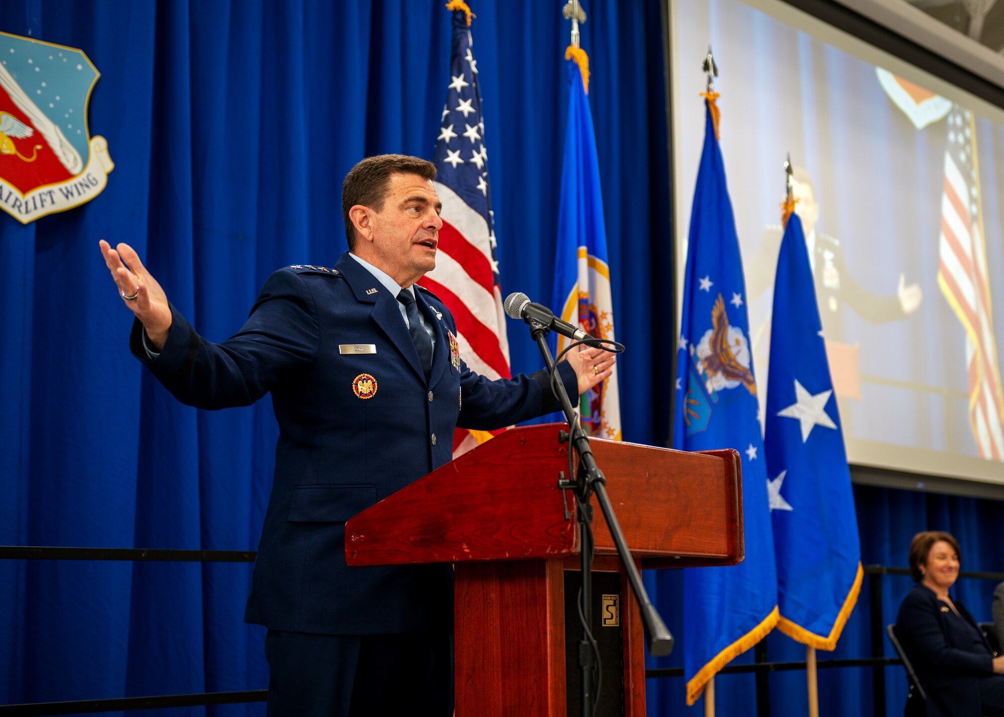 U.S. Air Force Lt. Gen. Michael A. Loh, Director of the Air National Guard, remarks on the accomplishments of the 133rd Airlift Wing’s Maj. Katie Lunning in St. Paul, Minn., Jan. 7, 2023.