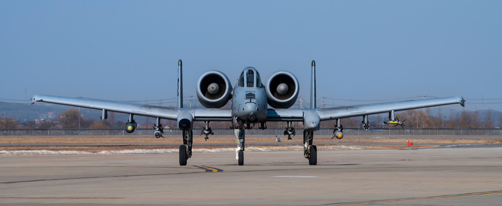 An A-10 Thunderbolt II assigned to the 25th Fighter Squadron taxies on the runway following a training mission at Osan Air Base, Republic of Korea, Jan. 4, 2023.
