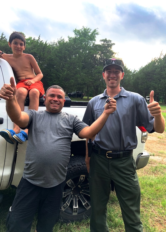 Andrew Harrell, park ranger intern at J. Percy Priest Lake, is the U.S. Army Corps of Engineers Nashville District Employee of the Month for September 2022. He is seen here giving a thumbs up after helping a visitor find their keys on June 12, 2022.