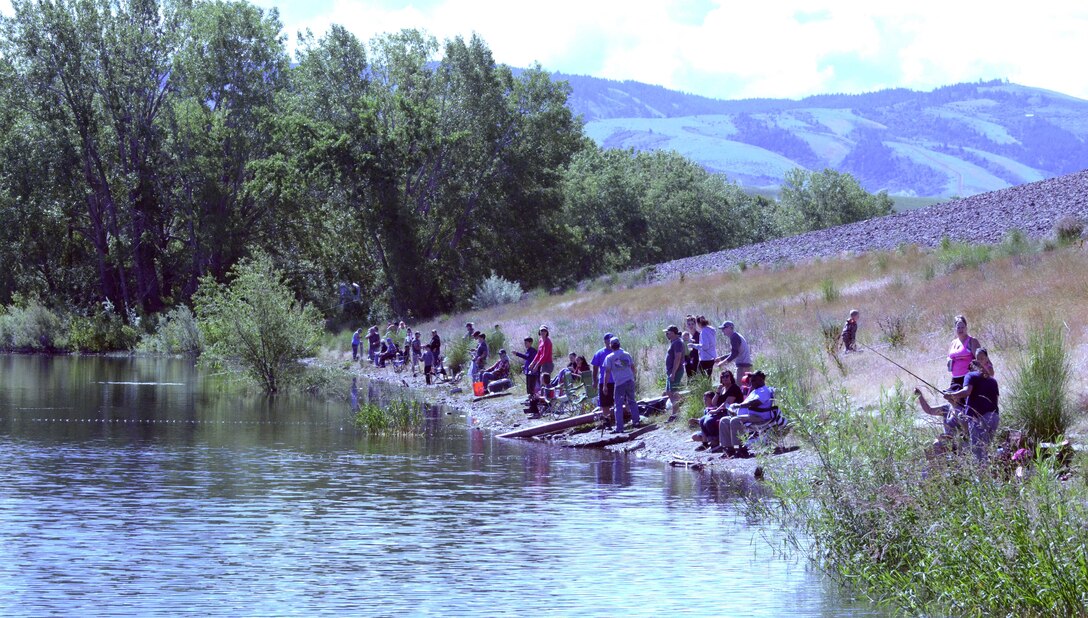 Fishing along the shore of Bennington Lake