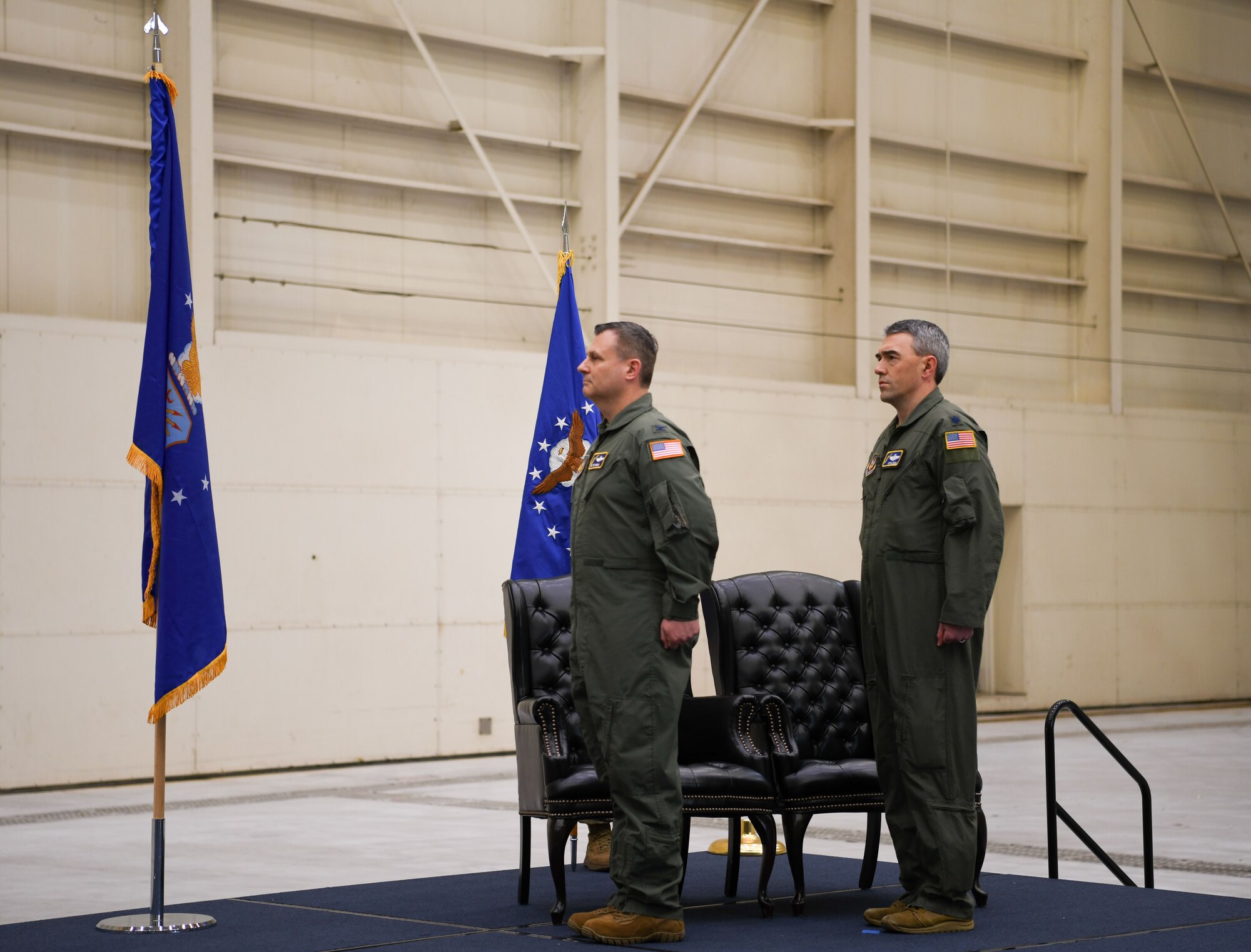 Air Reserve members, family and friends gather to celebrate as Lt. Col. Kevin Snow assumes command of the 349th Operations Group during a ceremony at Travis Air Forces Base, California, January 07, 2023.