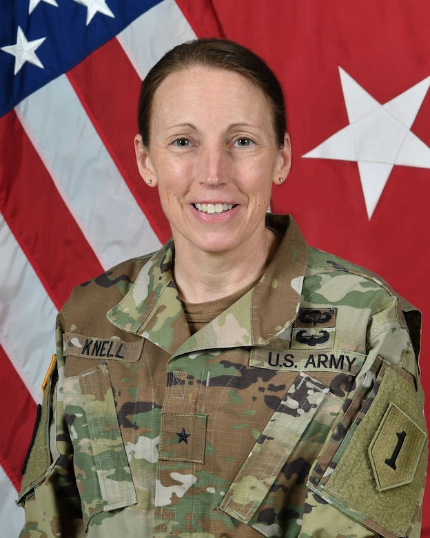 Brigadier General Niave F. Knell is from Milford, Massachusetts. She was commissioned in 1992 at the United States Military Academy, West Point, New York, where she also received a Bachelor of Science degree in Comparative Politics. Her military schooling includes the Military Police Officer Basic Course, Military Police Officer Advanced Course, United States Army Command and General Staff College, United States Army School of Advanced Military Studies, and National War College. In addition to her bachelor’s degree, her civilian education includes a Master of Science degree in Business and Organizational Security Management from Webster University, a Master of Advanced Military Studies degree from the United States Army Command and General Staff College, and a Master of Science in National Security Strategy from National War College.BG Knell’s previous duty assignments include Platoon Leader, 92d Military Police Company, Darmstadt, Germany; Battalion S1, 709th Military Police Battalion, Hanau, Germany; Assistant Operations Officer, 709th Military Police Battalion, Tuzla, Bosnia; Battalion S4, 519th Military Police Battalion, Fort Polk, Louisiana; Commander, 204th Military Police Company, Fort Polk, Louisiana; Provost Marshal Operations Officer, Fort Polk, Louisiana; Senior Observer/ Controller, 3rd Battalion, 5th Brigade, 78th Division (TS), Fort Meade, Maryland; Assistant Operations/IHP Police Training Officer, 42d Military Police Brigade, Baghdad, Iraq; Brigade S3, 42d Military Police Brigade, Fort Lewis, Washington; Plans Officer, 3rd Army (ARCENT), Ft McPherson, Atlanta; Commander, 22d Military Police Battalion (CID), Baghdad, Iraq and Fort Lewis, Washington; Deputy Brigade Commander, 42d Military Police Brigade, Bagram, Afghanistan and Fort Lewis, Washington; Chief of Operations, Army Operations Center, Pentagon; Commander, 14th Military Police Brigade; and Chief of Staff, U.S. Army North.