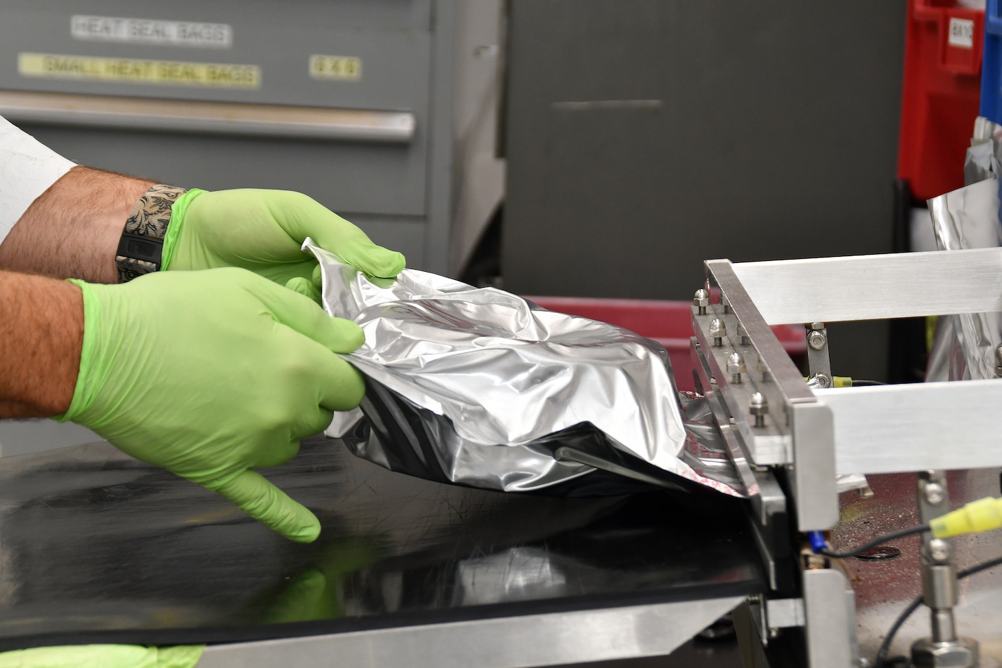 Bearings are sealed in air-tight bags inside the Fleet Readiness Center East (FRCE) Bearing Shop.