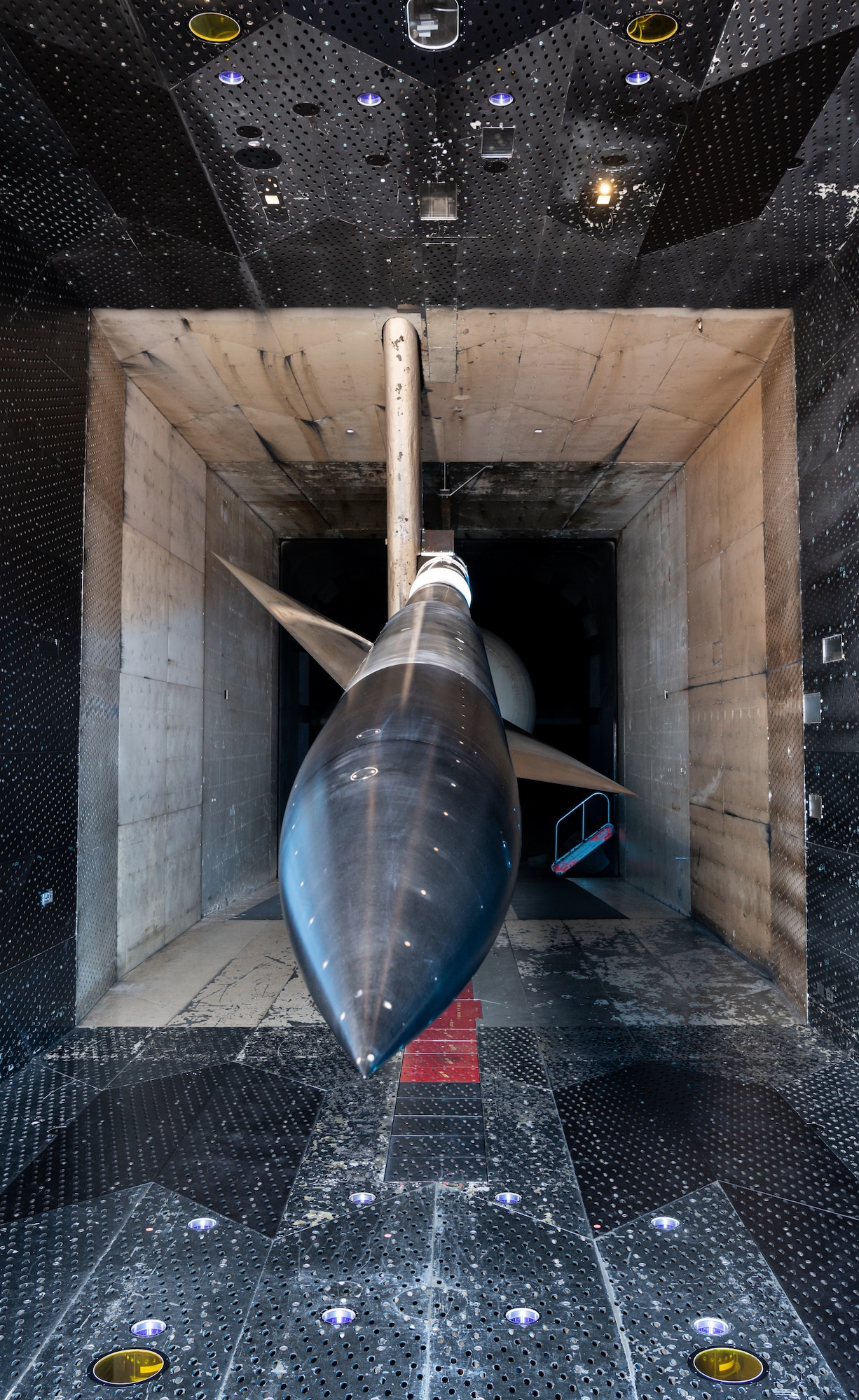 A standard model installed in a wind tunnel